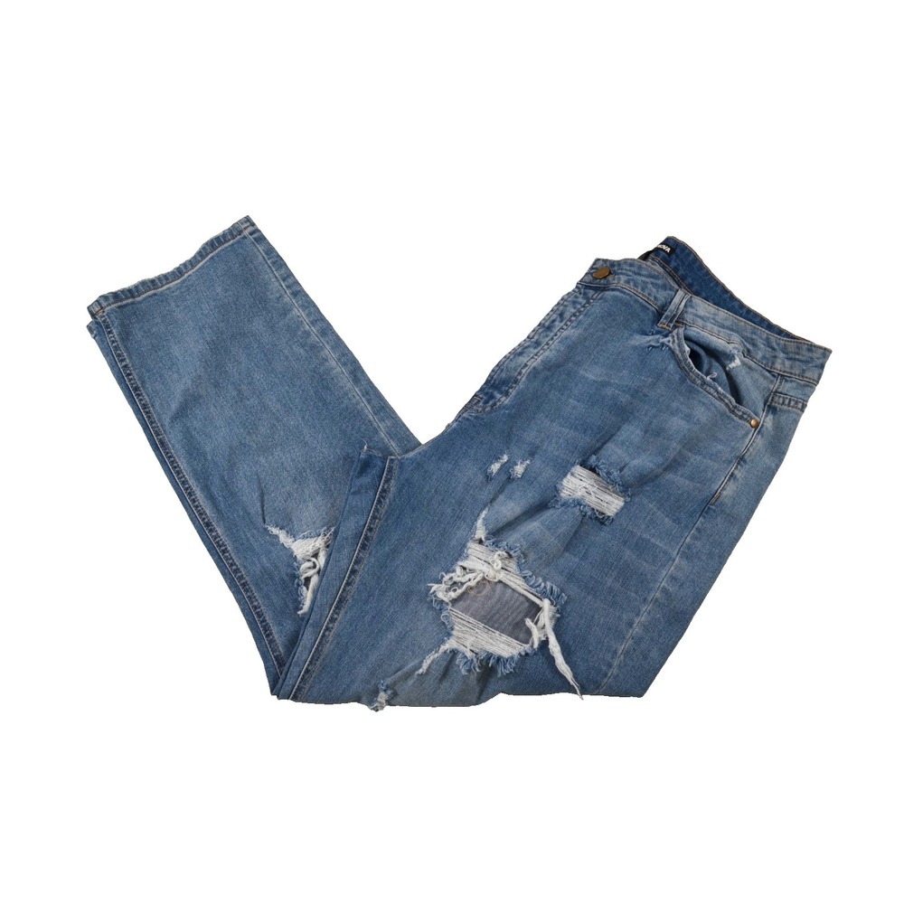Fashion Nova Sandra Boyfriend Jeans Button Fly Womens 18 Ripped Distressed Nwt's